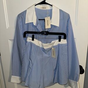 FRIME Blue and White Striped Shirt and Skort Set